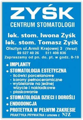 lek. stom.<br>TOMASZ ZYŚK stomatolog w Olsztynie