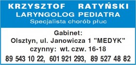 lek. med. KRZYSZTOF RATYŃSKI laryngolog, pediatra, pulmonolog w Olsztynie