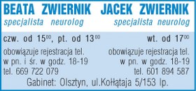 dr n. med. BEATA ZWIERNIK neurolog w Olsztynie