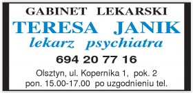lek. med. TERESA JANIK psychiatra w Olsztynie