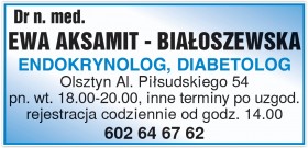 dr n. med. EWA AKSAMIT-BIAŁOSZEWSKA, internista, endokrynolog, diabetolog w Olsztynie