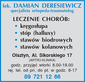 lek. med.<br>Damian Deresiewicz ortopeda Olsztyn