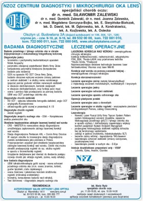 lek. med. AGATA KOZŁOWSKA CENTRUM DIAGNOSTYKI  I MIKROCHIRURGII OKA LENS